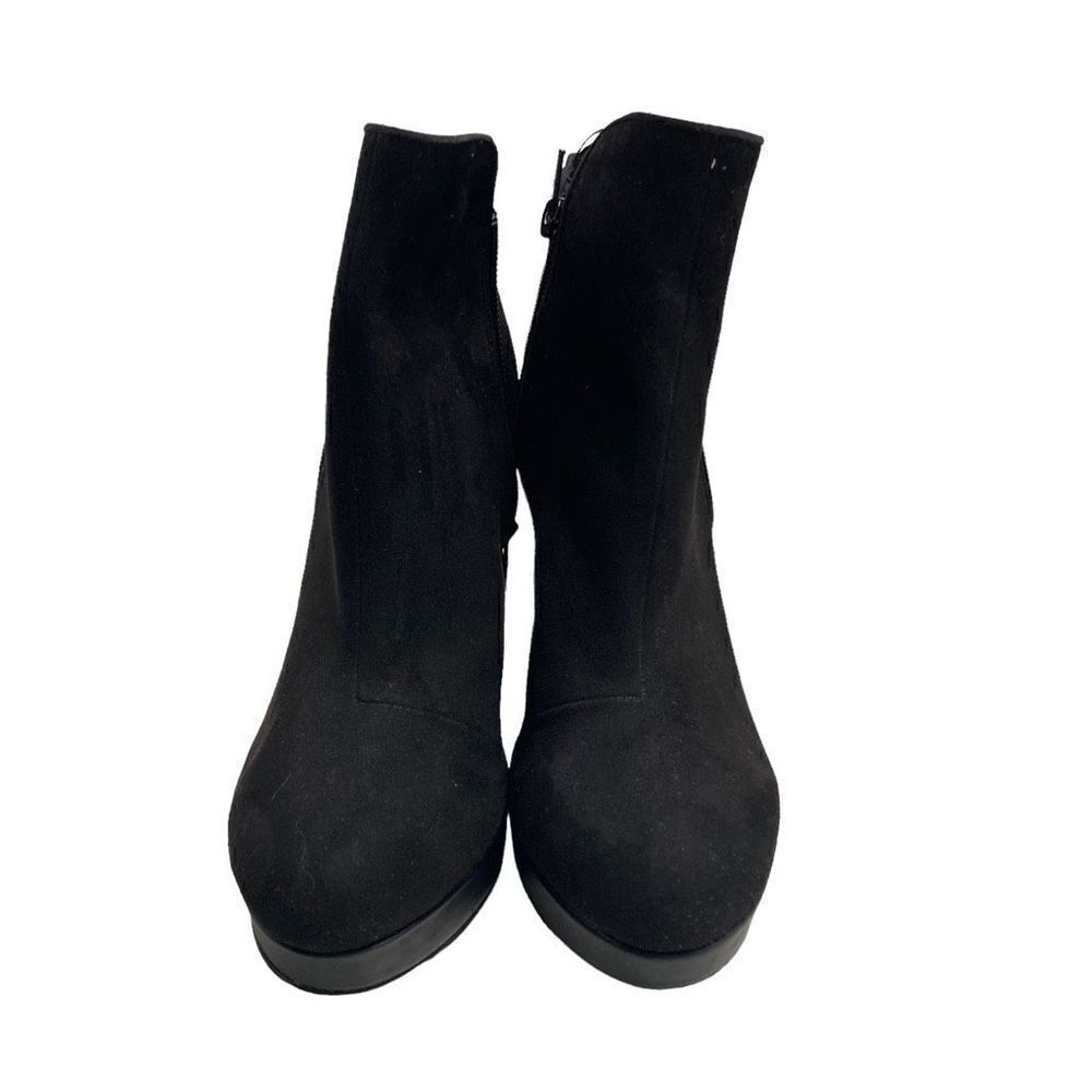 H&M Women's Faux Suede‎ Leather Ankle Wedge Heel Zip Boots Black Size 8